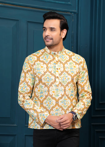 Cotton Beige Printed Kurta